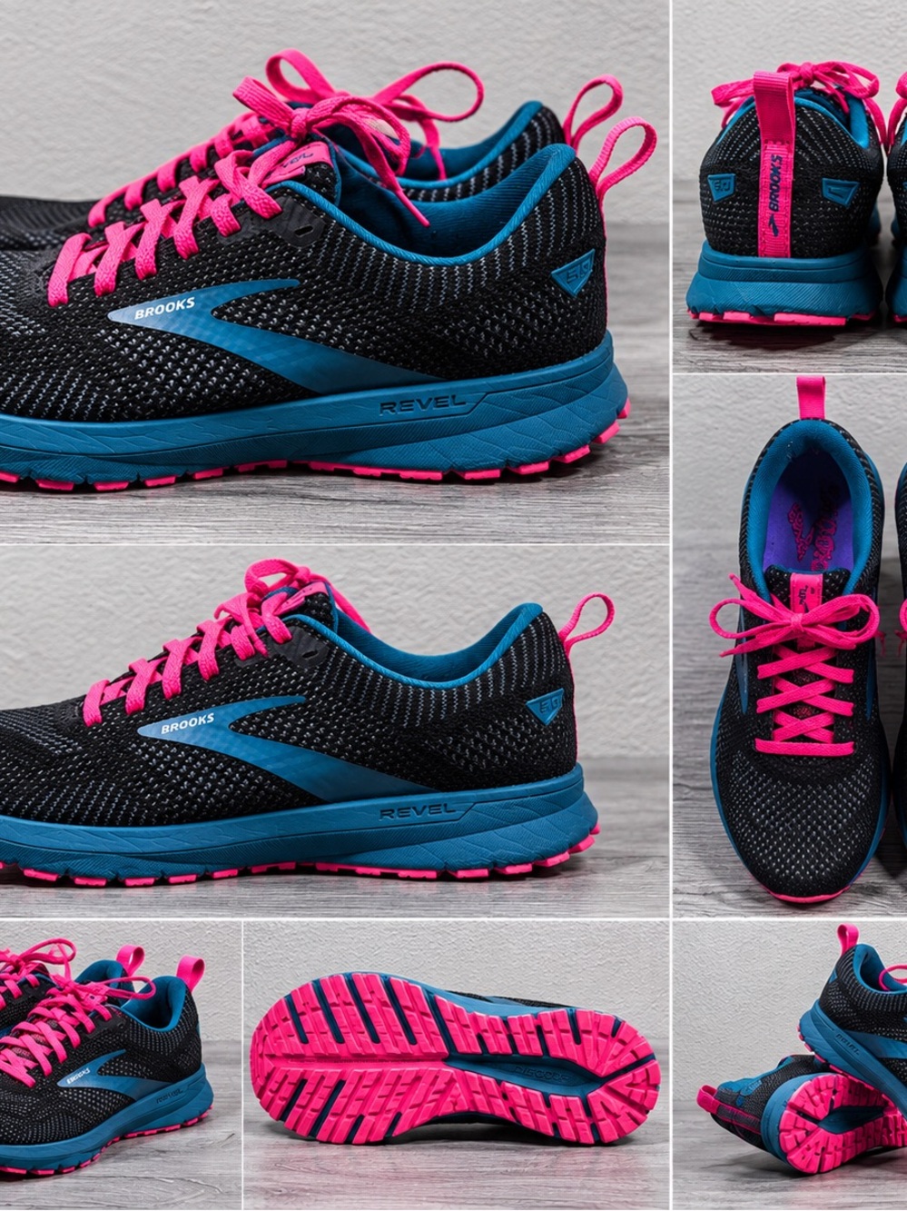 Brooks Revel Women's Black Blue Running Shoes with Pink Accents Size 8.5 - Picture 2 of 9